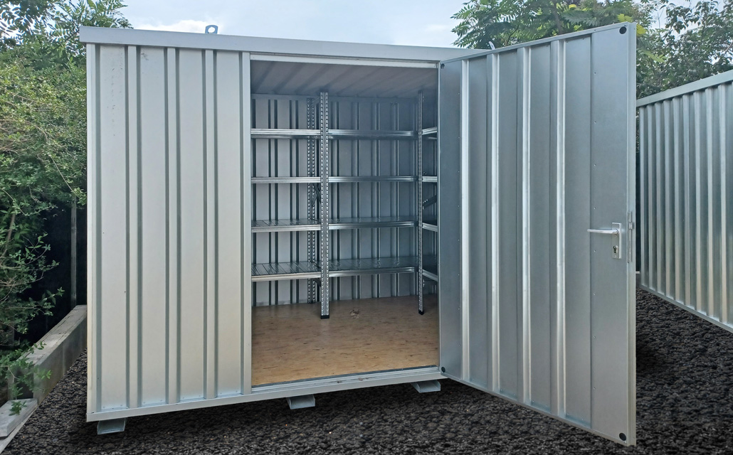 Lagercontainer SC3000-2x2-LE mit Fachbodenregalen
