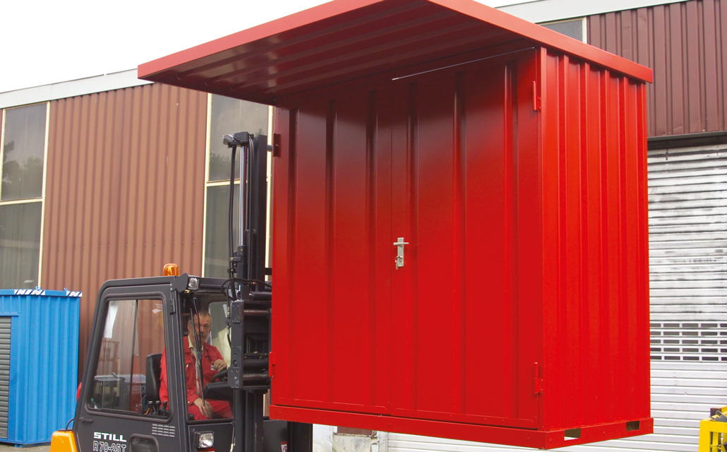 Baustellencontainer Transport per Stapler