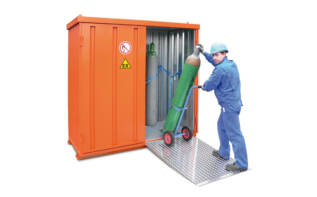 Gasflaschencontainer mit Auffahrrampe